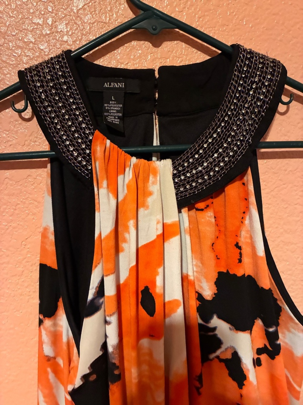 Alfani Orange, Black & Blue Abstract Beaded Neck Sleeveless Camisole - Picture 5 of 7